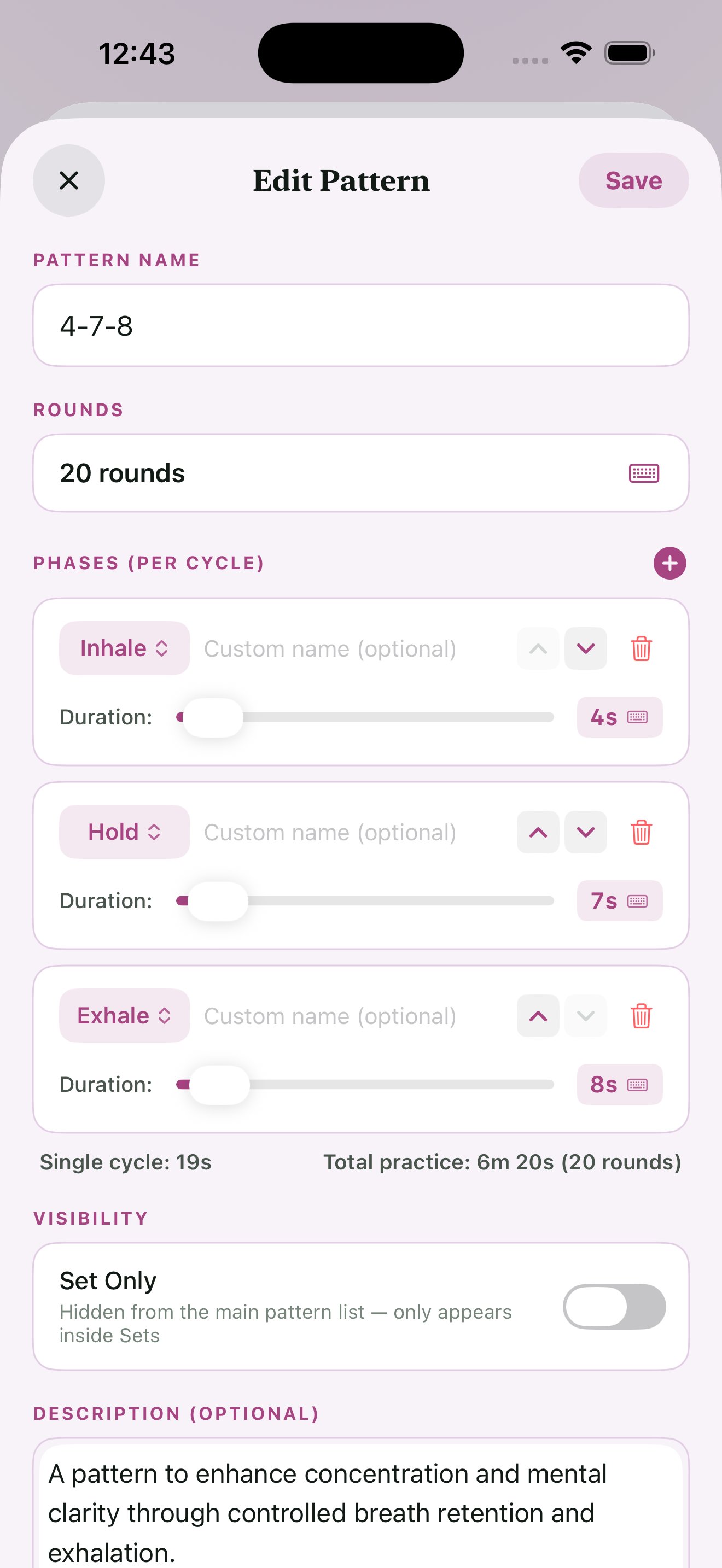 Edit Pattern screen in Ungasp